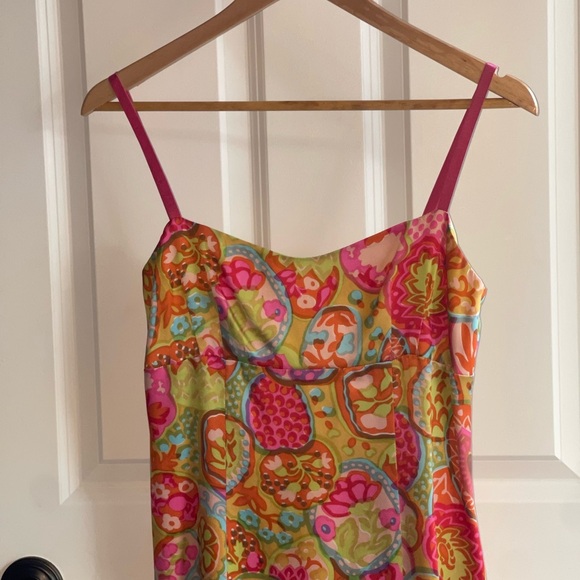 Nanette Lepore VINTAGE 100% Silk Dress 90s Vibrant Multicolor Sleeveless Retro 4 - Picture 4 of 7